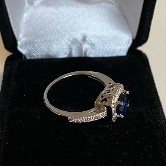 925 Sterling Silver Blue CZ Diamond Halo Ring - Picture 4 of 14